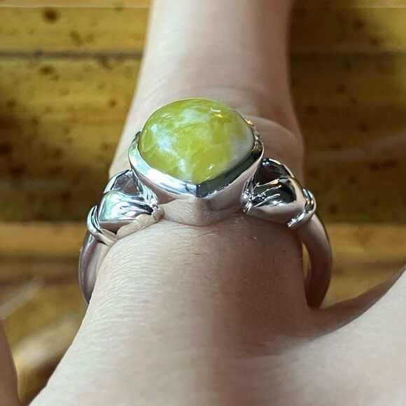 Natural Connemara Marble Sterling Silver Claddagh Ring Size 7 - Picture 2 of 9